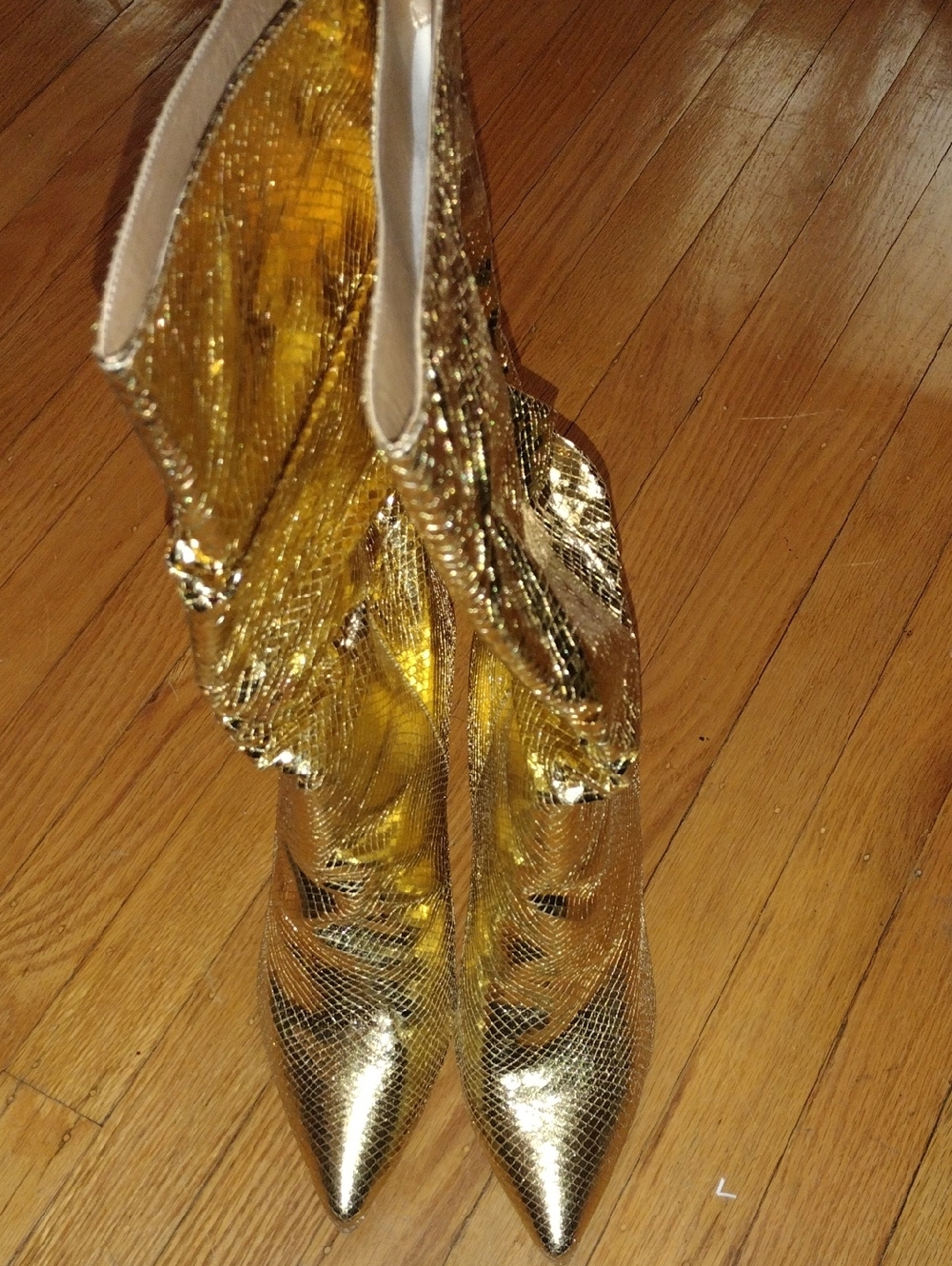 Mata Shoes Metallic Gold Pointed-Toe Heeled Boots
